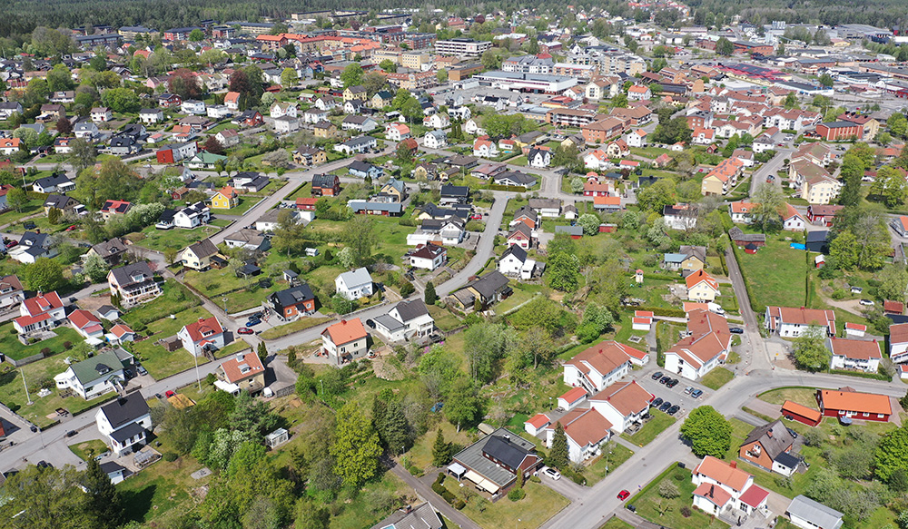 Drönarfoto över centrala Gislaved