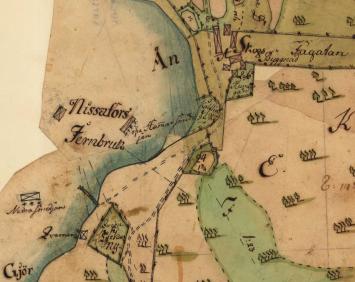 Äldre ritad karta över Nissarfors  järnbruk