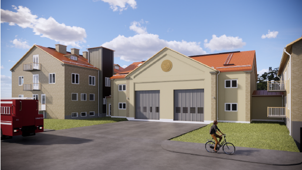 Illustration över den nya brandstationen