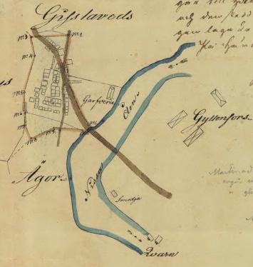 en gulnad, äldre karta med texten gislaveds ägor.