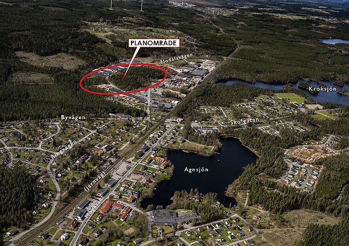 Flygfoto över planområdet