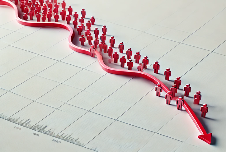 En illustration av en röd nedåtpekande pil.