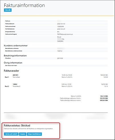 Skickad faktura