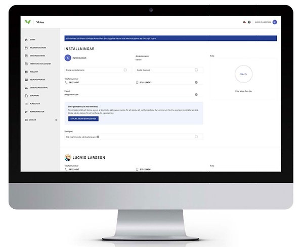 Vy över inställningar i Vklass